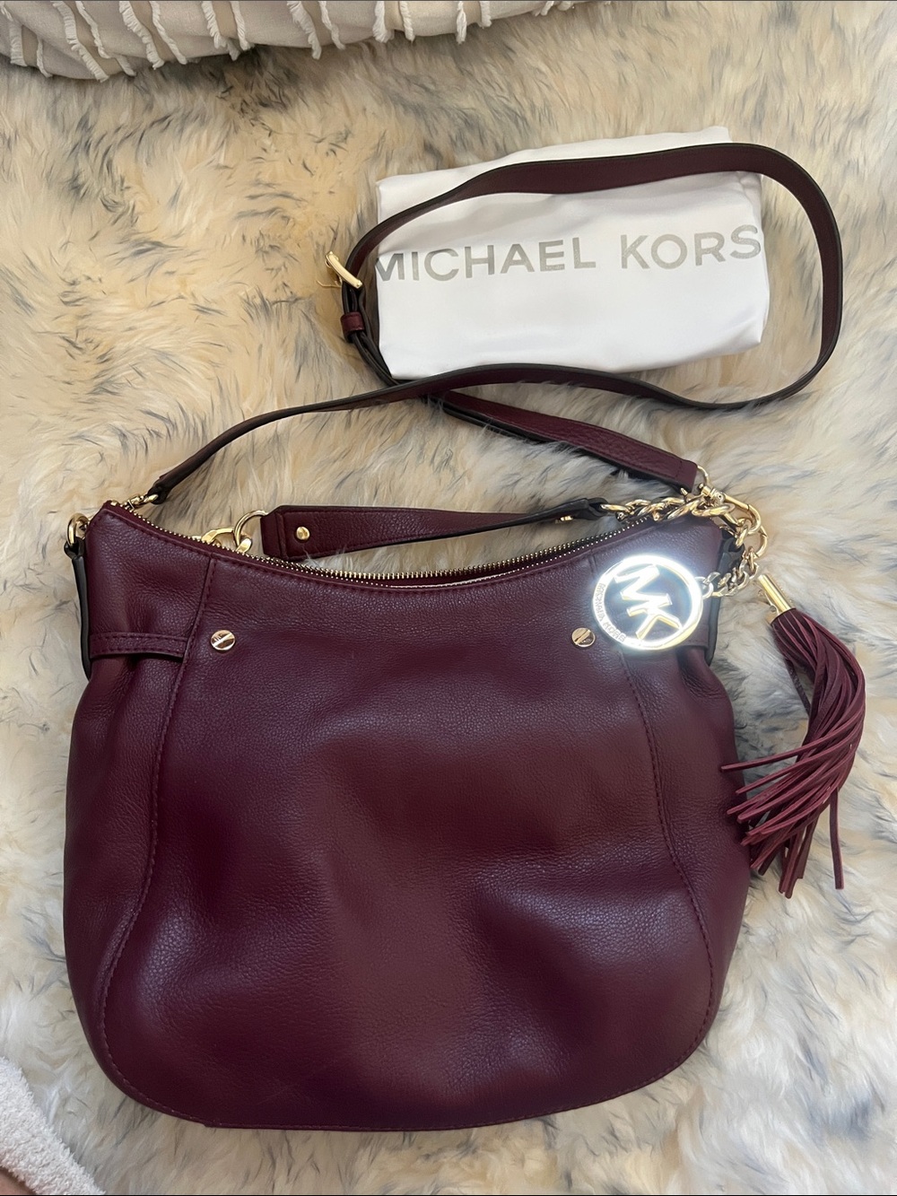 BRAND NEW Michael Kors Wine Leather Shoulder Bag with Tassel Charm